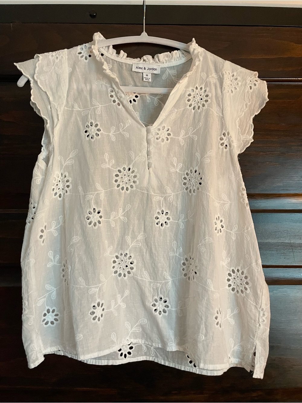 White Eyelet Floral Short Sleeve Blouse